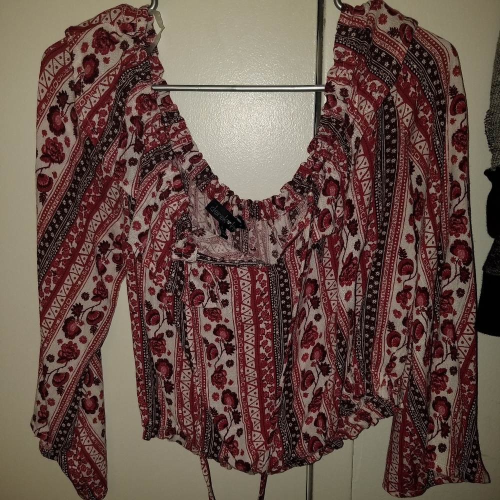 Red, white & gray boho chic top